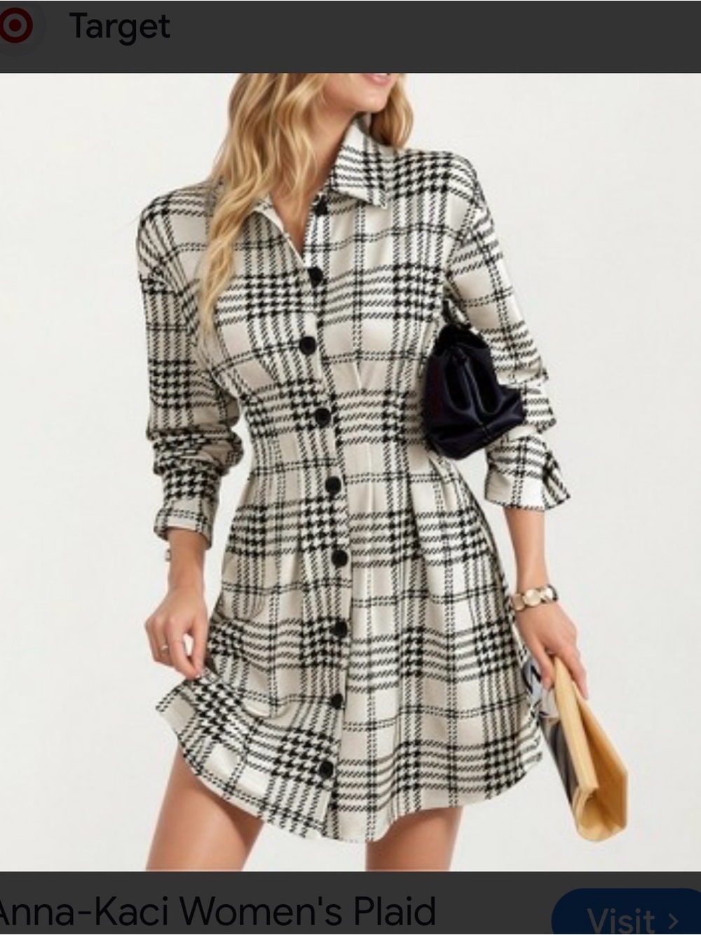 SHEIN Black and White Plaid Long Sleeve Shirt Dress